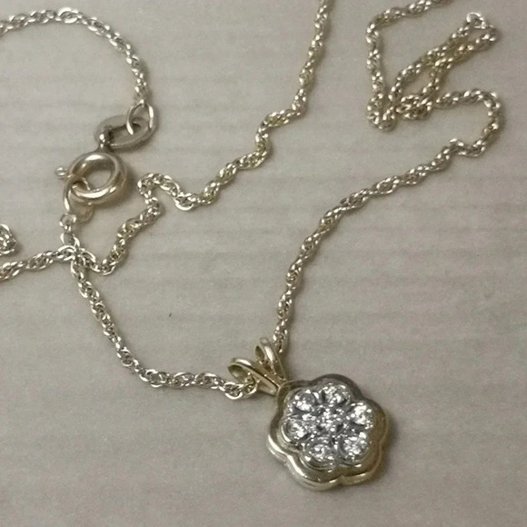 Jewelry - Diamond flower  pendant & 10k chain